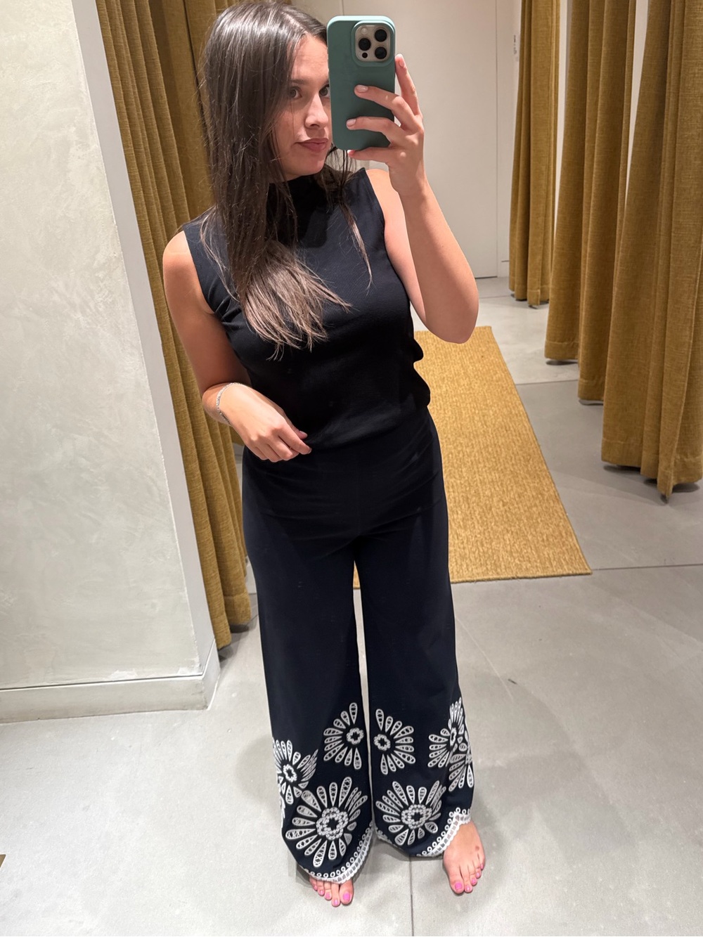 Maje Black Embroidered Floral Pants
